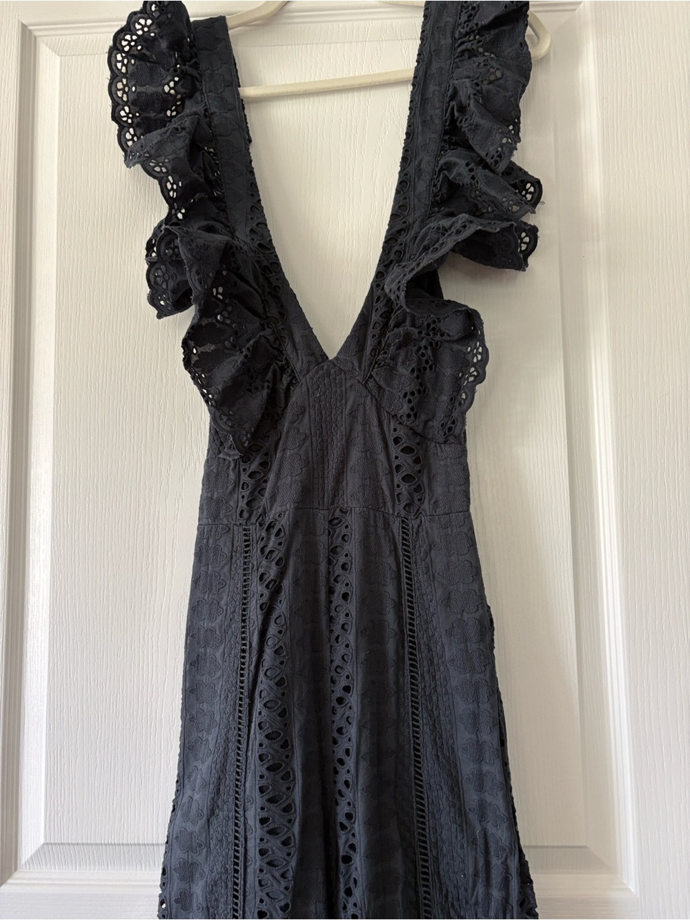 Free People Navy Eyelet Ruffle Back-Tie Jumpsuit - Picture 4 of 5